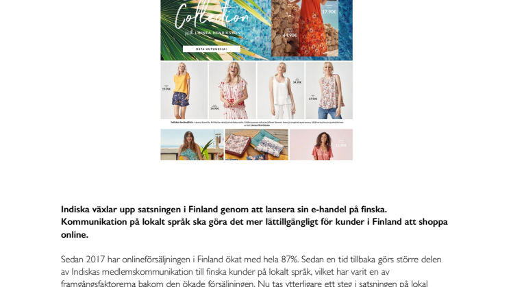 Indiska nysatsar i Finland - lanserar e-handel på finska