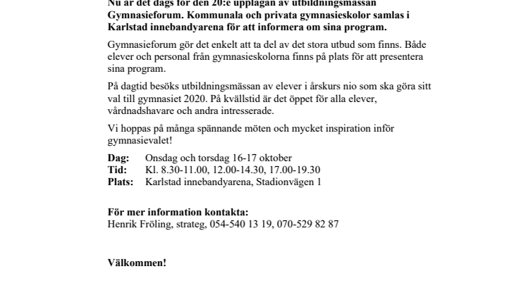 Pressinbjudan: Gymnasieforum för 20:e gången