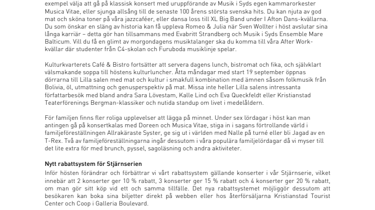 Musik, teater, humor och föredrag –  detta och mycket mer på Kulturkvarteret i höst!
