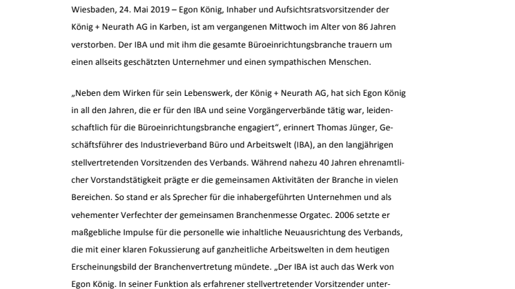Büroeinrichter trauern um Egon König
