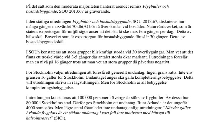 Yttrande om flygbullerutredningen