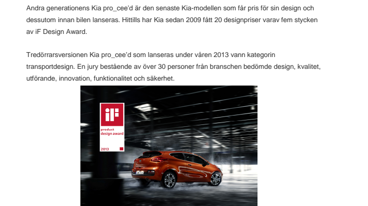 iF prestigefyllda designpris till nya Kia pro_cee'd