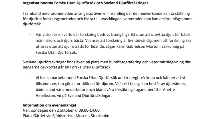 Stockholm Charity Dog Walk - För djurfria forskningsmetoder