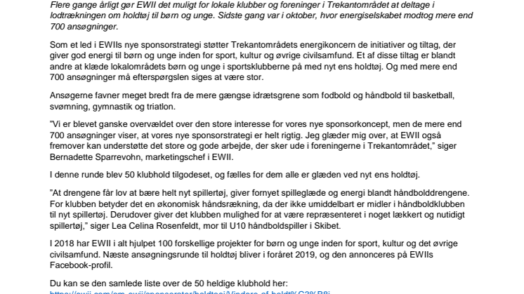 EWII giver nyt holdtøj til 50 klubhold i Trekantområdet