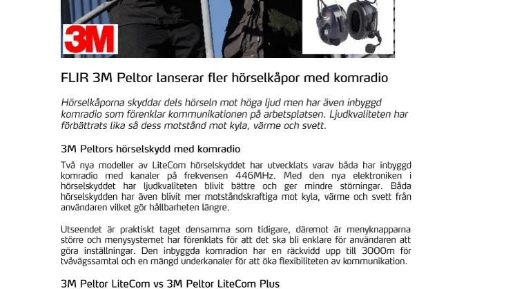 3M Peltor lanserar fler hörselkåpor med komradio