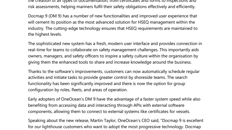 OneOcean releases the next generation of Docmap