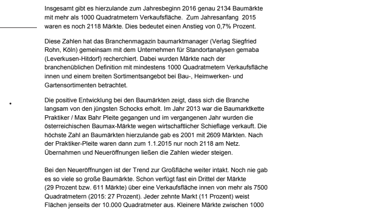Anzahl der Baumärkte steigt wieder