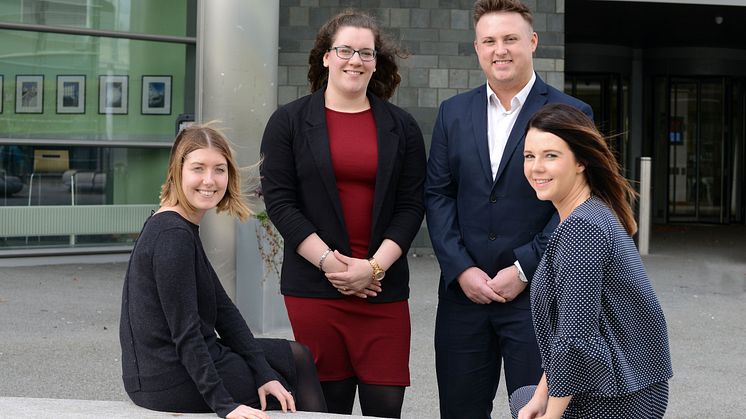 L-R Ana Speed, senior lecturer,  students Stephanie Wilson and Daniel Ruddick, and senior lecturer Kayliegh Richardson)