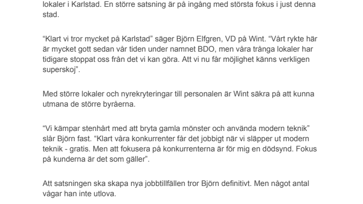 Wint öppnar nytt kontor i Karlstad
