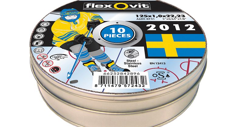 Specialkapskivor från Flexovit för Hockey-VM - plåtburk
