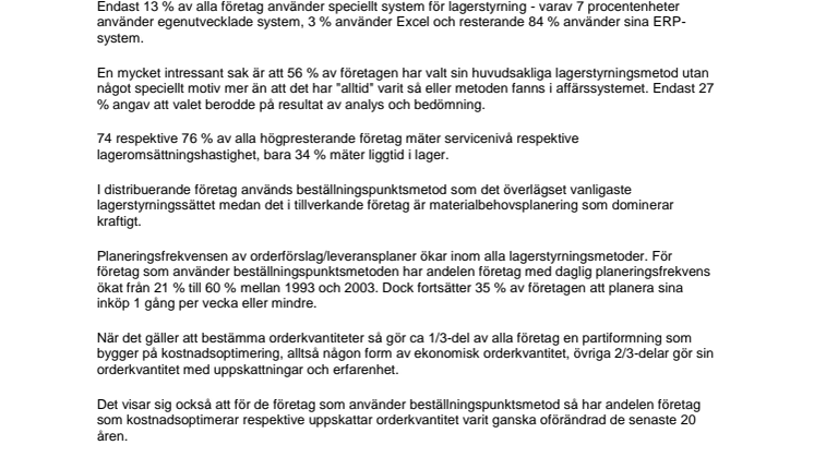 Best practice vid lagerstyrning i svensk industri