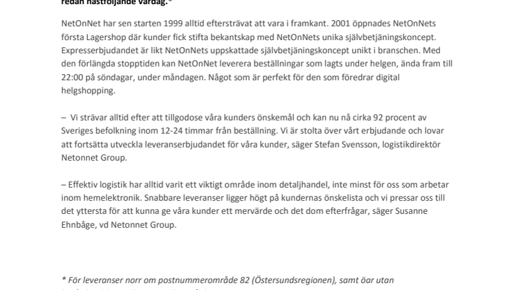 NetOnNet förlänger ordertiden för expressleveranser