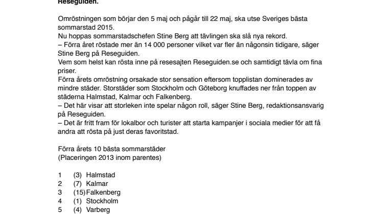 Nu börjar omröstningen om Årets Sommarstad 2015