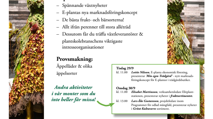 Svenska Plantskolors pressträff på Elmia Garden, 29 sept kl 14.30