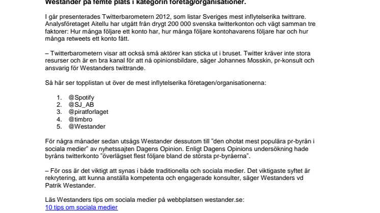 Westander på Twittertopplista