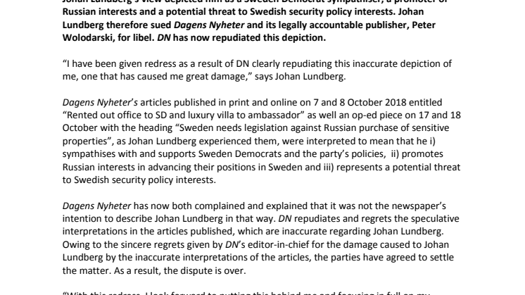 Johan Lundberg: DN’s announcement has given me redress