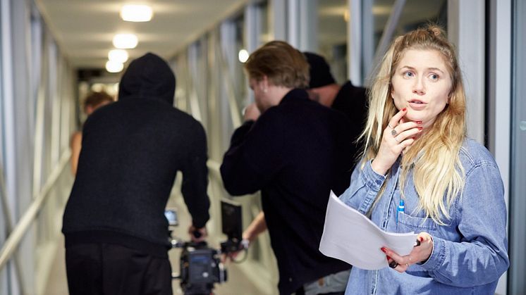 Katarina Sundman på filminspelningen av kortfilmen "Dublika", foto Olle Melkerhed