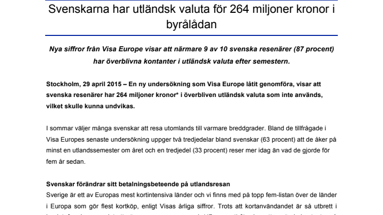 Svenskarna har utländsk valuta för 264 miljoner kronor i byrålådan