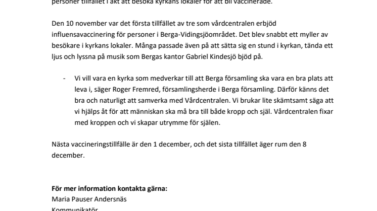 Populärt med drop in-vaccinering i Berga kyrka