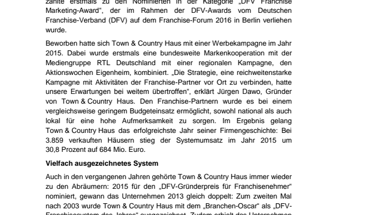 Town & Country Haus: Spitze im Marketing