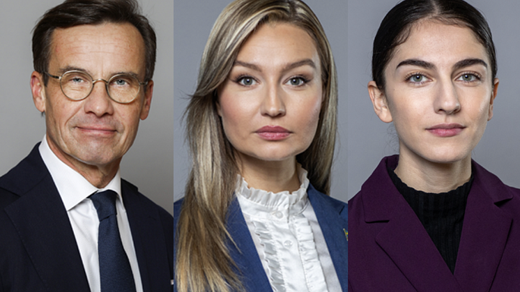 Statsminister Ulf Kristersson, energi- och näringsminister Ebba Busch och klimat- och miljöminister Romina Pourmokhtari. Foto: Kristian Pohl och Ninni Andersson/Regeringskansliet