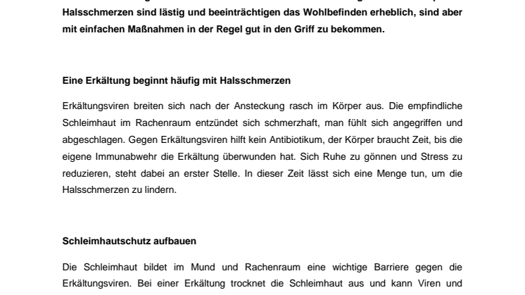 Schmerzen im Hals – was tun?  Erkältungssymptom Halsschmerz nachhaltig lindern 