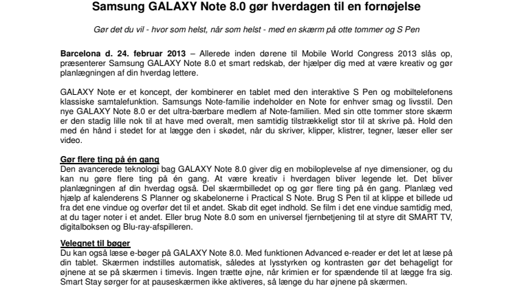 Samsung GALAXY Note 8.0 gør hverdagen til en fornøjelse