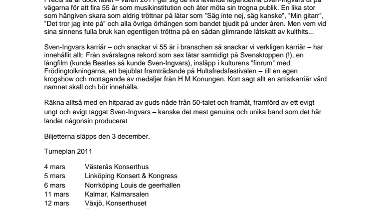Sven-Ingvars firar 55-årsjubileum med stor Sverigeturné!