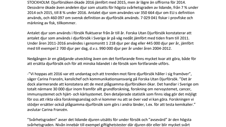 Djurförsöksstatistiken för 2016 har publicerats