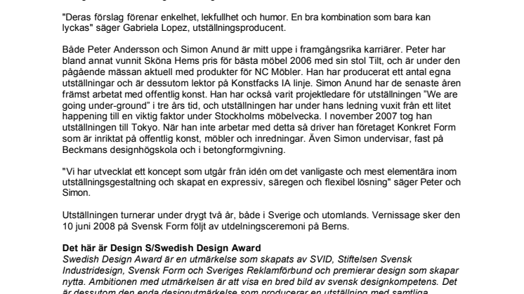 Het designduo får internationellt uppdrag för Design S/Swedish Design Award
