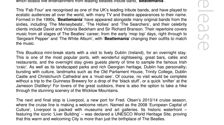 It’s Mersey-magic! ‘Beatlemania’ join a Fred. Olsen Cruise Lines’ mini-cruise to Dublin and Liverpool