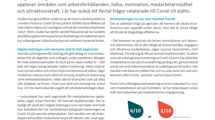 Godkänd hantering av pandemin när medarbetare sätter betyg