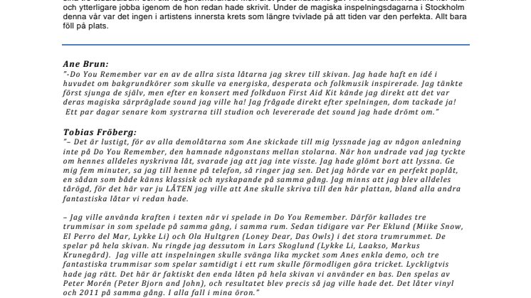 Ane Brun släpper ny singel 17 maj
