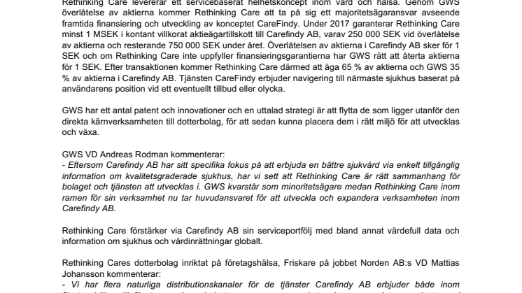 Rethinking Care blir största ägare i Carefindy 
