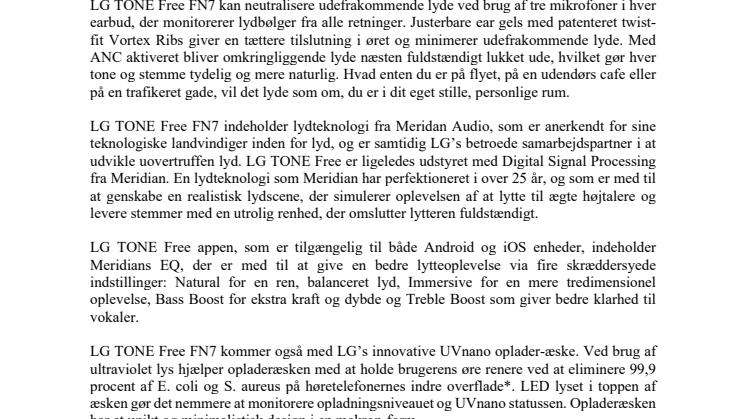 LG introducerer LG TONE Free FN7 earbuds med aktiv noise cancellation og selvrensende opladeræske