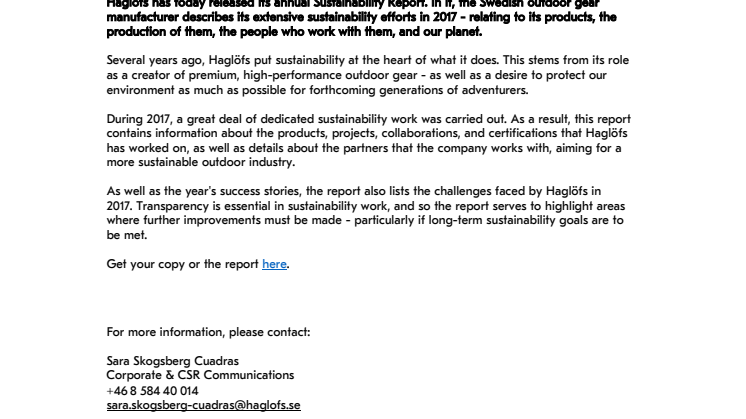 Out now - Haglöfs Sustainability Report