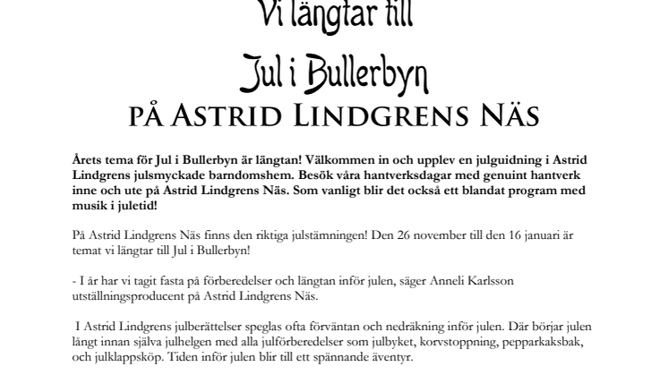 Vi längtar till Jul i Bullerbyn på Astrid Lindgrens Näs 
