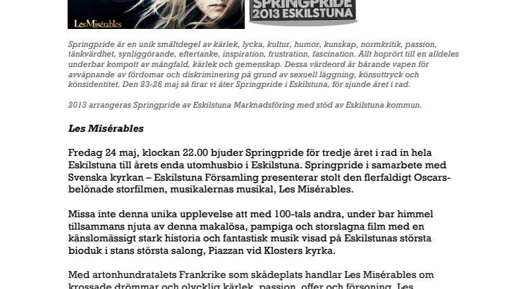 Les Misérables - Springpride presenterar utomhusbio på Piazzan, Kloster kyrka.
