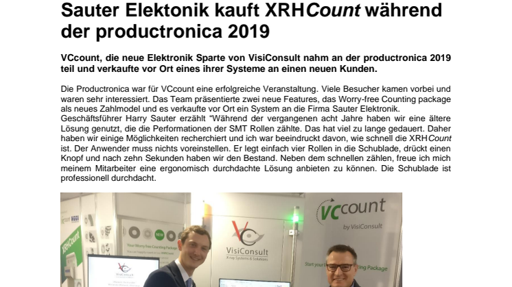 Sauter Elektonik kauft XRHCount während der productronica 2019