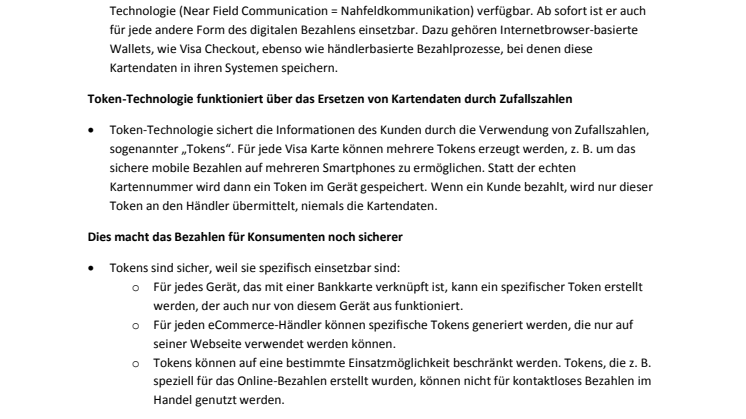Factsheet Visa Europe Payment Token Service