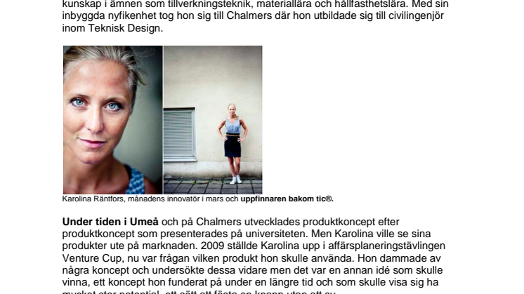 Månadens innovatör i mars 2013, Karolina Räntfors