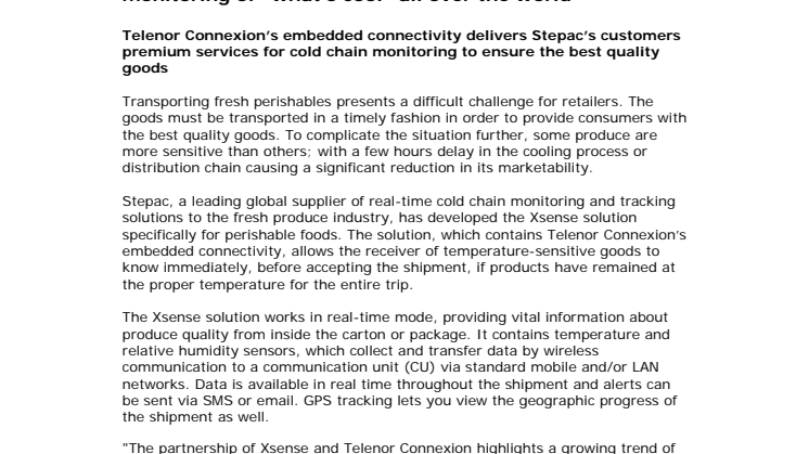 Telenor Connexion enables Stepac real time wireless monitoring of “what’s cool” all over the world