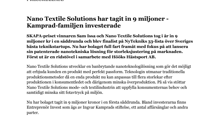 PM - Nano Textile Solutions har tagit in 9 miljoner - Kamprad-familjen investerade.pdf