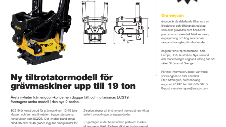 Ny tiltrotatormodell för grävmaskiner upp till 19 ton