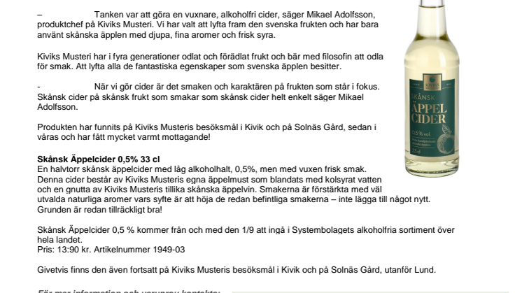 Kiviks Musteri lanserar skånsk cider 0,5 % 
