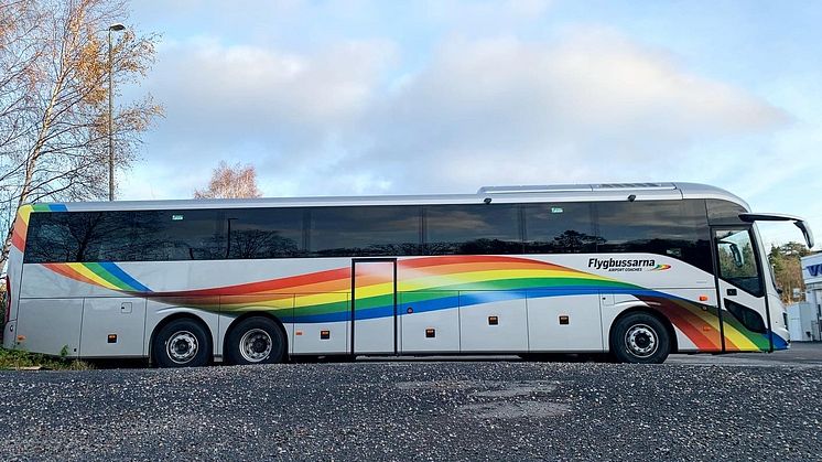 6 stycken splitternya flygbussar av modellen Volvo 9700 driftsätts nästa vecka. Foto: Clearwrap