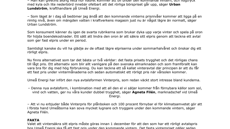 Vinterpris på el ger trygghet