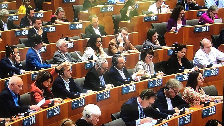 Bild från omröstningen i EU-parlamentet 1 juni 2023. Lara Wolters, huvudrapportör för CSDDD-direktivet, syns på plats nr 280.