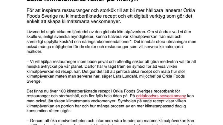Ny klimatmärkning hjälper skolor och restauranger sätta klimatsmarta rätter på menyn 