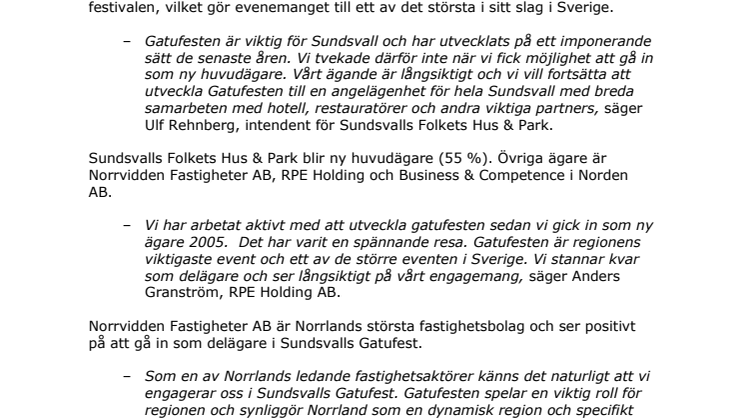 Sundsvalls Gatufest får ny huvudägare